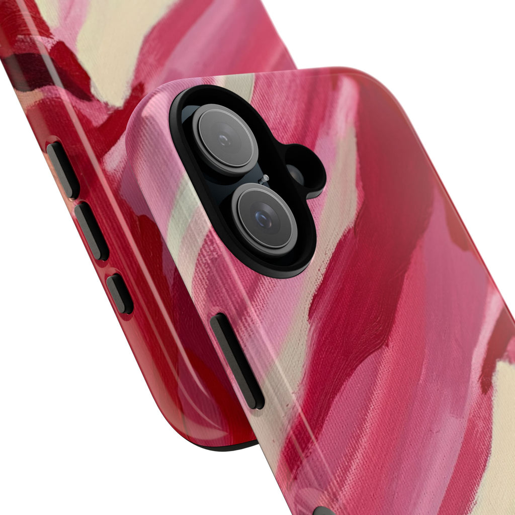 Floral Abstract Tough Phone Case — Pink Red Brushstroke Protective Cover
