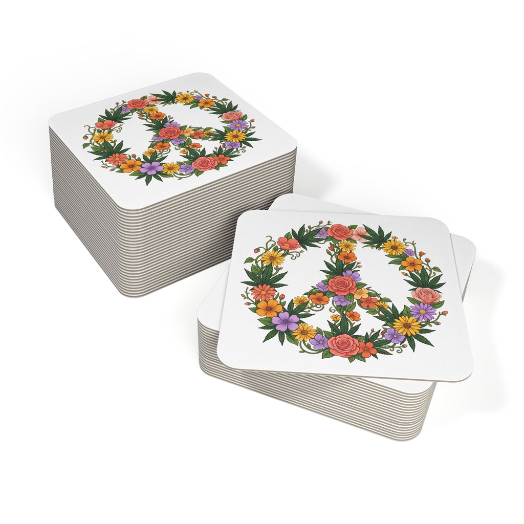 Floral Peace Sign Coasters — Set of 50/100 Decorative Drink Coasters