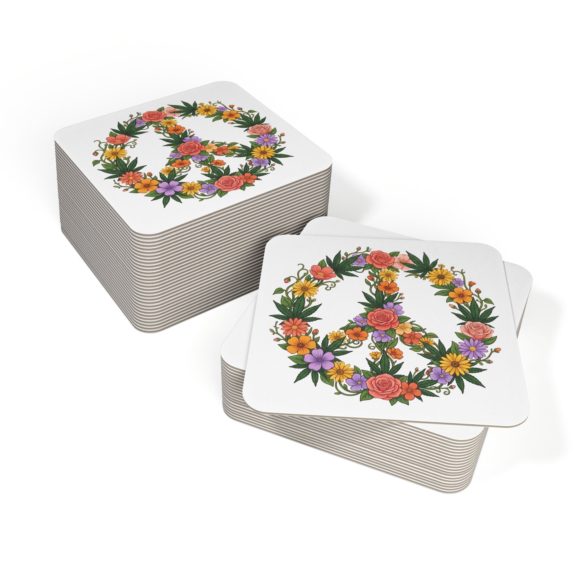 Floral Peace Sign Coasters — Set of 50/100 Decorative Drink Coasters