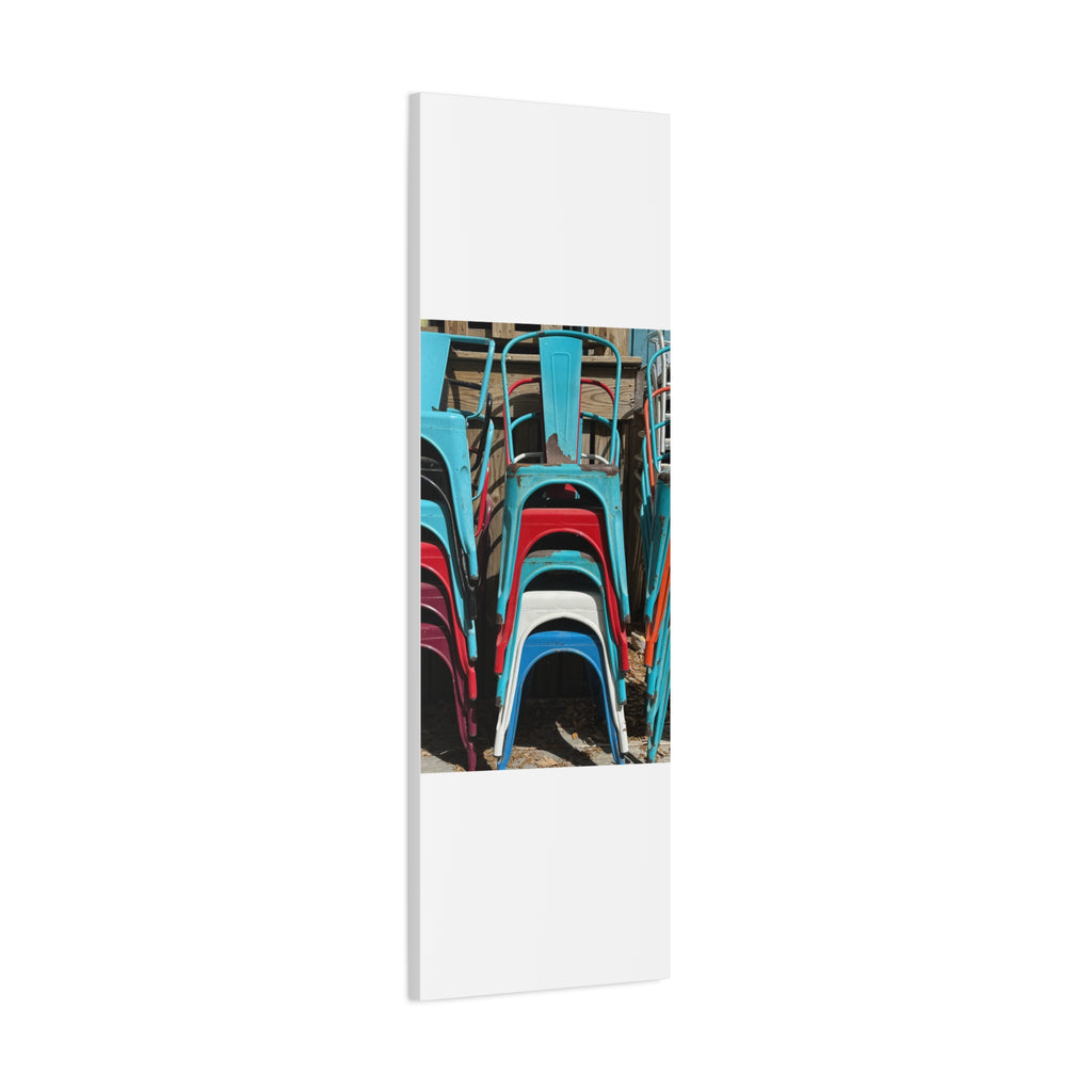 Stacked Metal Chairs Canvas Print — Colorful Retro Seating Wall Art