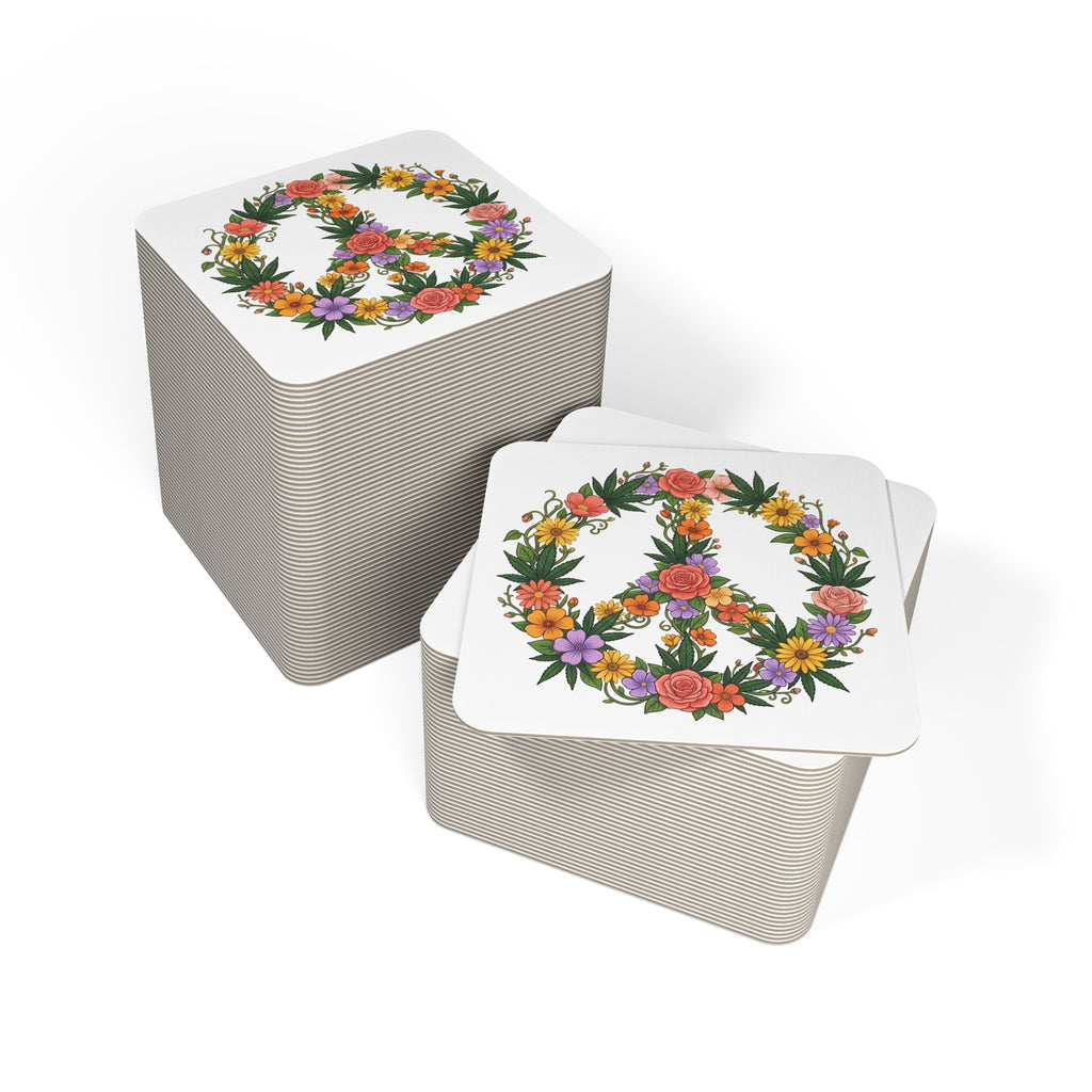 Floral Peace Sign Coasters — Set of 50/100 Decorative Drink Coasters