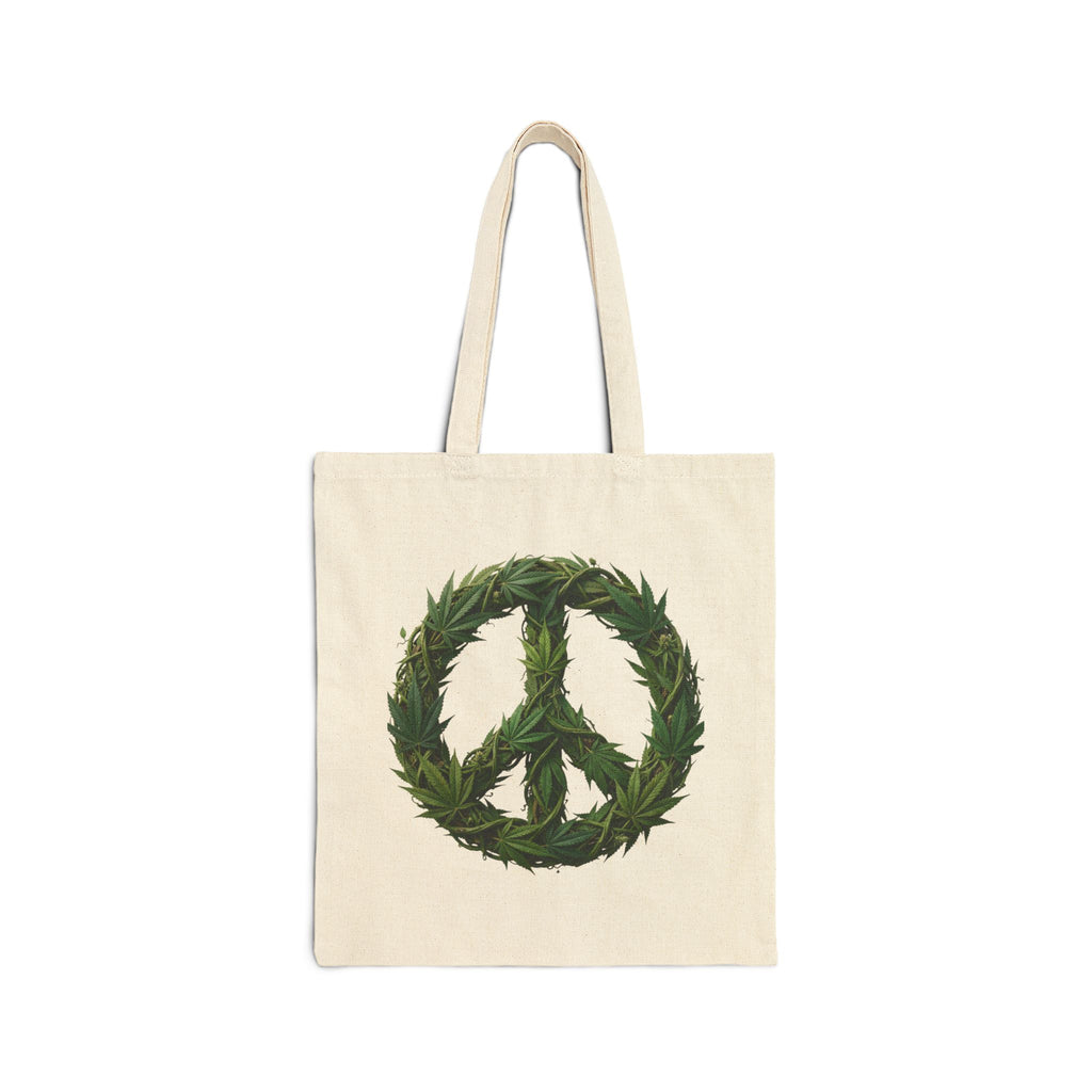 Peace Leaf Tote Bag — Eco-Friendly Canvas Shopper with Leaf Peace Sign
