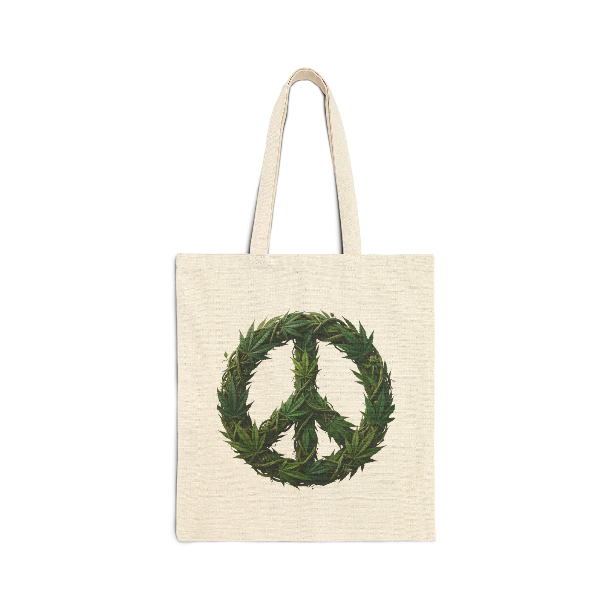 Peace Leaf Tote Bag — Eco-Friendly Canvas Shopper with Leaf Peace Sign