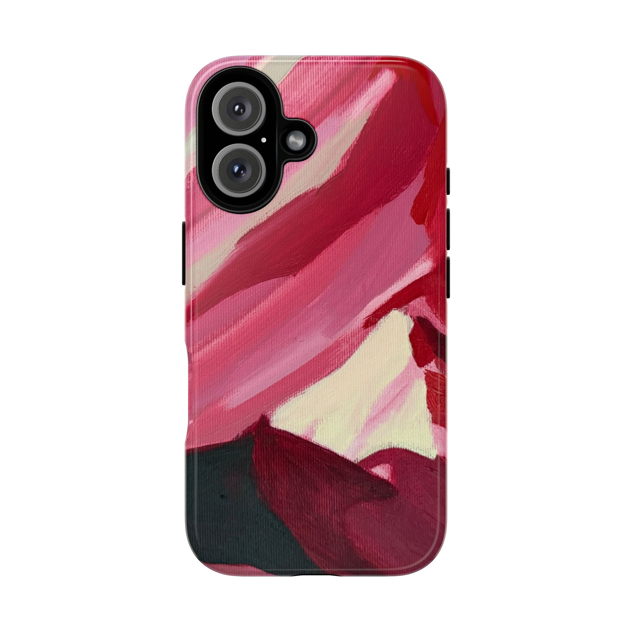 Floral Abstract Tough Phone Case — Pink Red Brushstroke Protective Cover