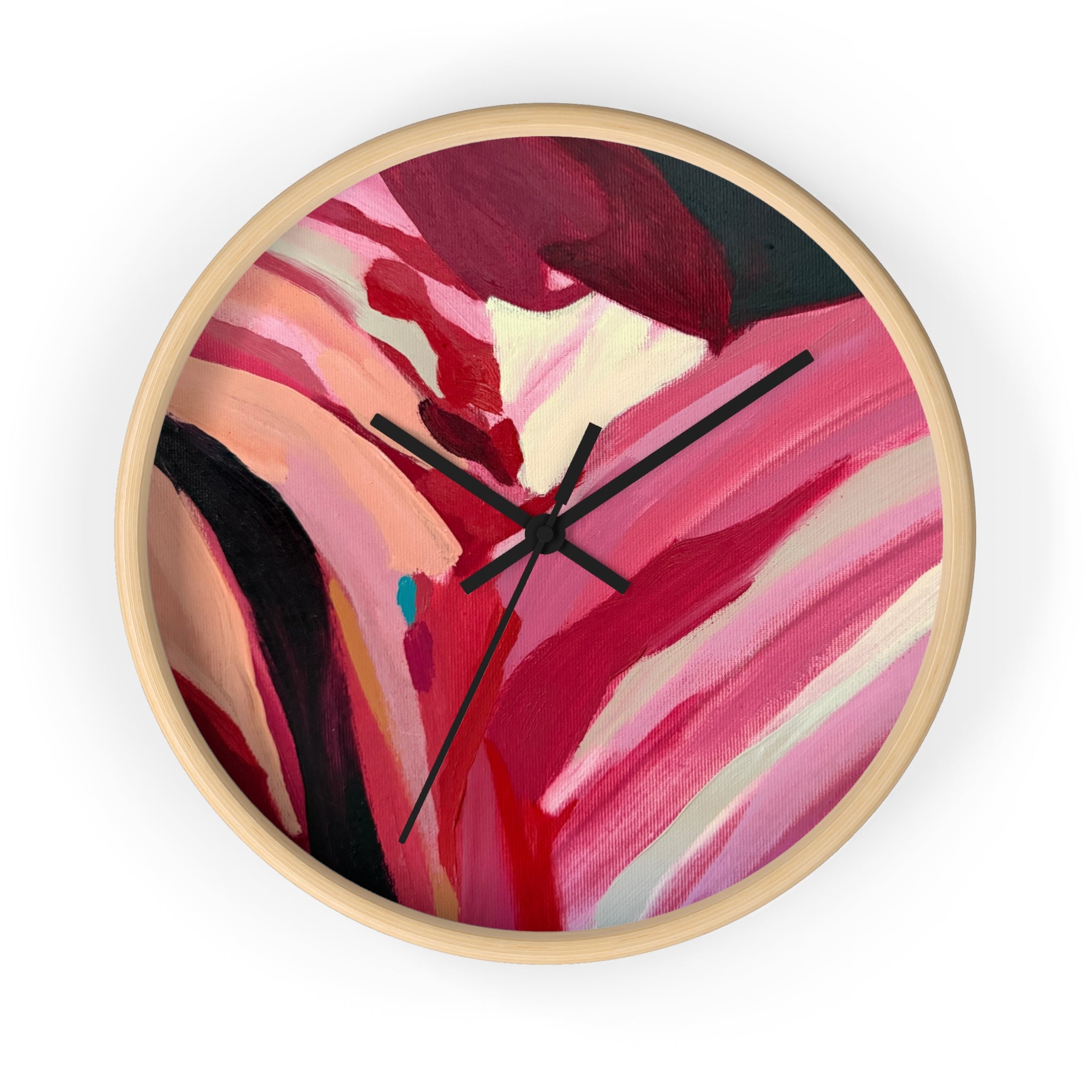 Abstract Pink Floral Wall Clock — Modern Art Home Decor
