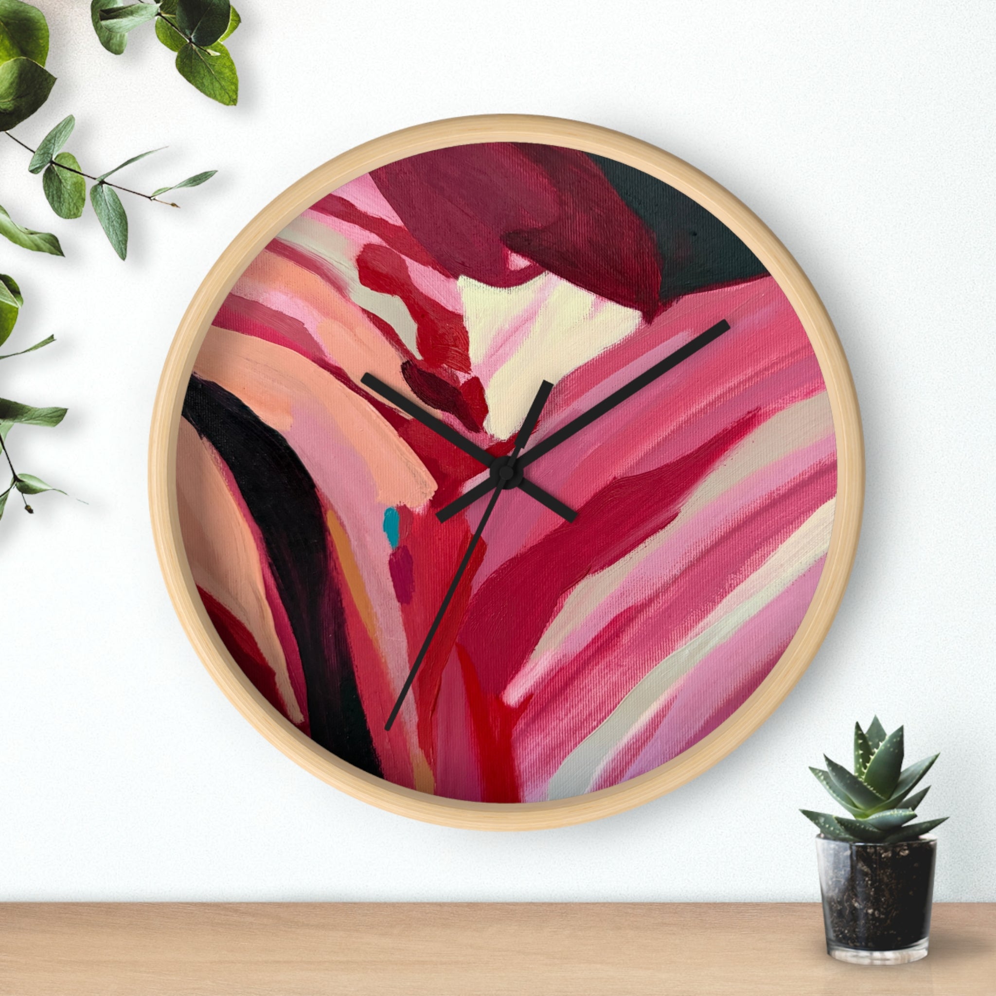 Abstract Pink Floral Wall Clock — Modern Art Home Decor