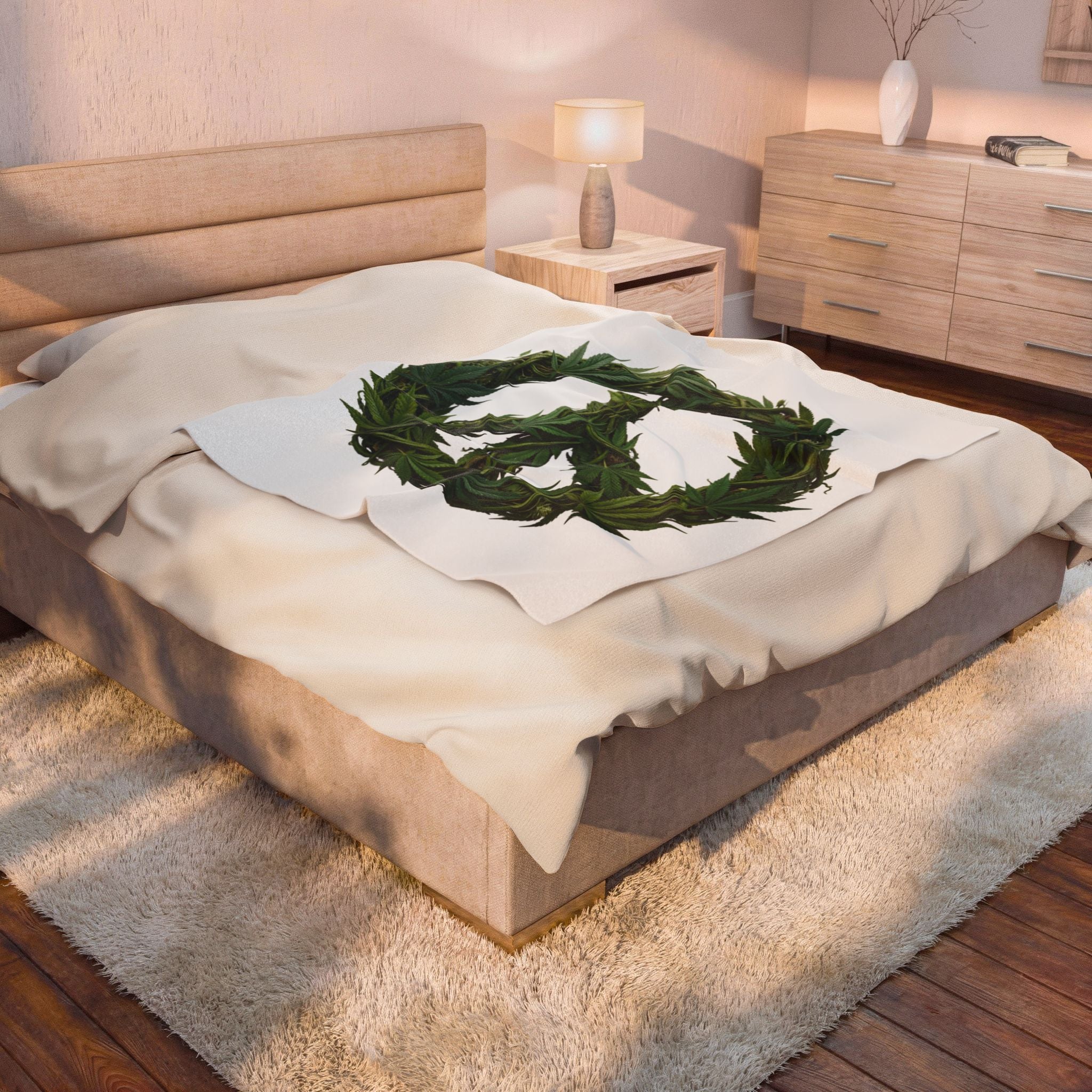 Marijuana Leaf Peace Sign Velveteen Plush Blanket — Cozy Cannabis-Themed Throw