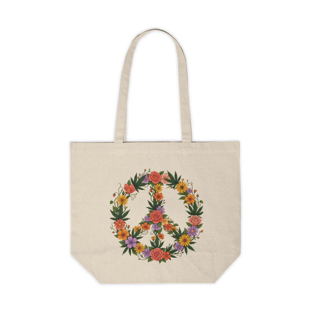 Floral Peace Sign Canvas Tote — Boho Flower Market Bag