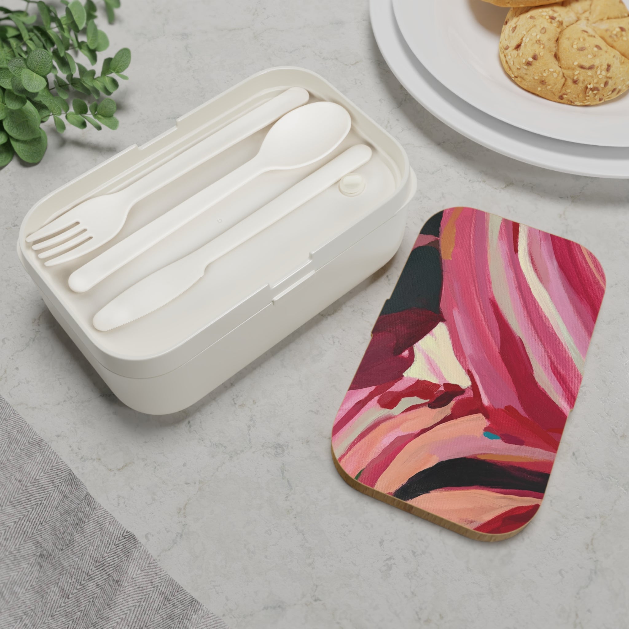 Abstract Pink Swirl Bento Lunch Box – Artistic Portable Food Container
