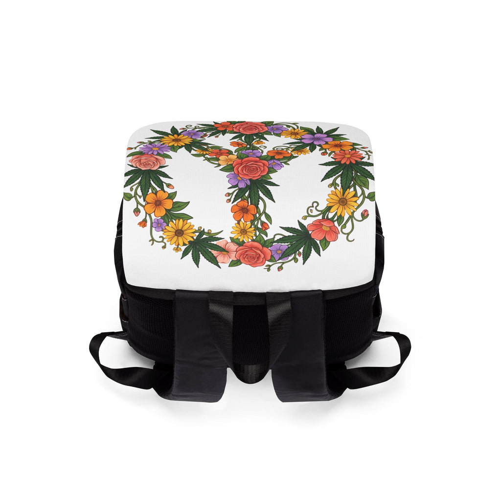 Floral Peace Sign Backpack — Boho Flower Shoulder Backpack