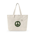 Canvas Tote Bag with Peace Wreath Design — Eco-Friendly Zippered Shoulder Tote