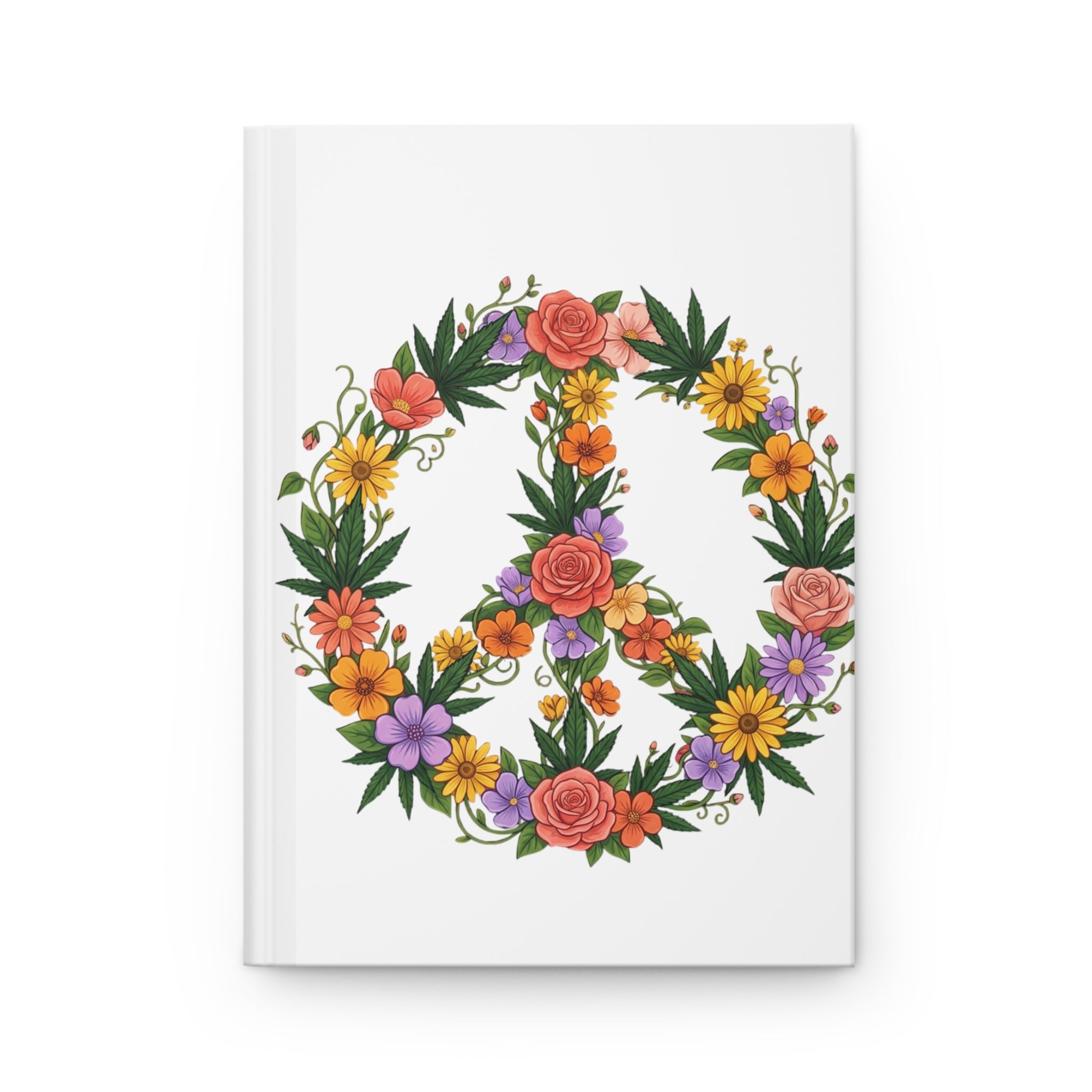 Floral Peace Sign Hardcover Journal — Matte Notebook for Notes & Gratitude