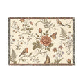 Floral Birds Woven Blanket — Vintage Rose & Butterfly Throw