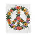 Velveteen Blanket — Floral Peace Sign Throw, Boho Flower Garden Soft Plush Blanket