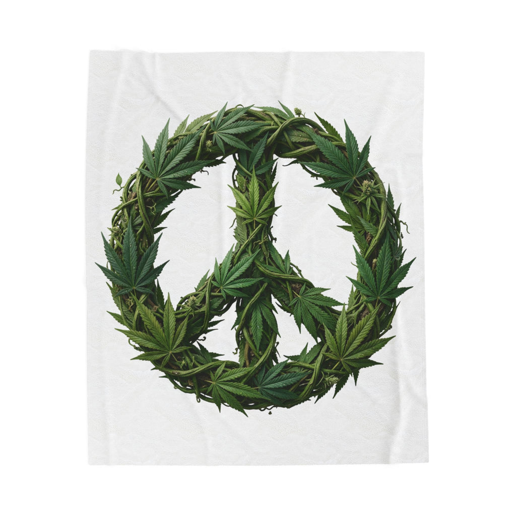 Marijuana Leaf Peace Sign Velveteen Plush Blanket — Cozy Cannabis-Themed Throw