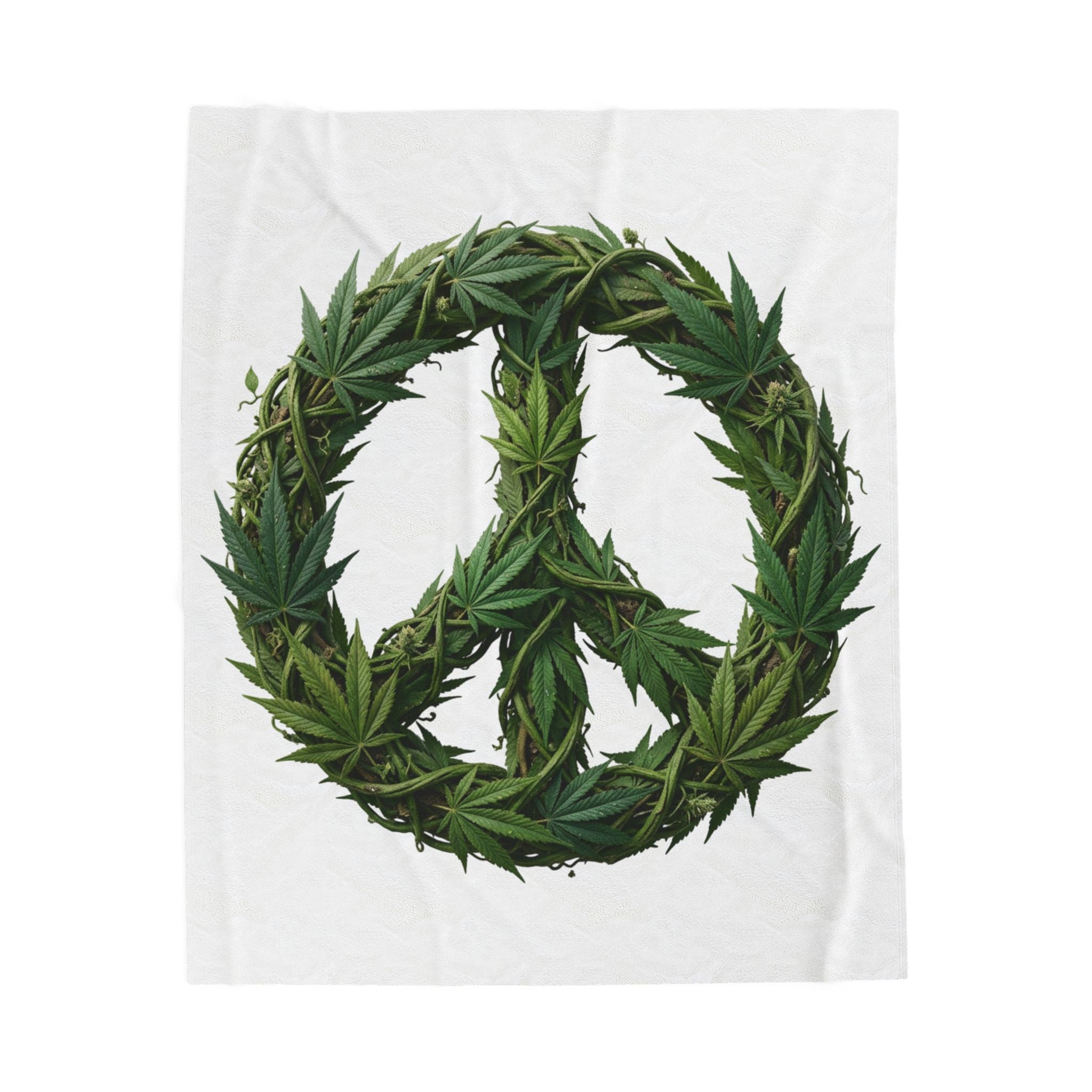 Marijuana Leaf Peace Sign Velveteen Plush Blanket — Cozy Cannabis-Themed Throw