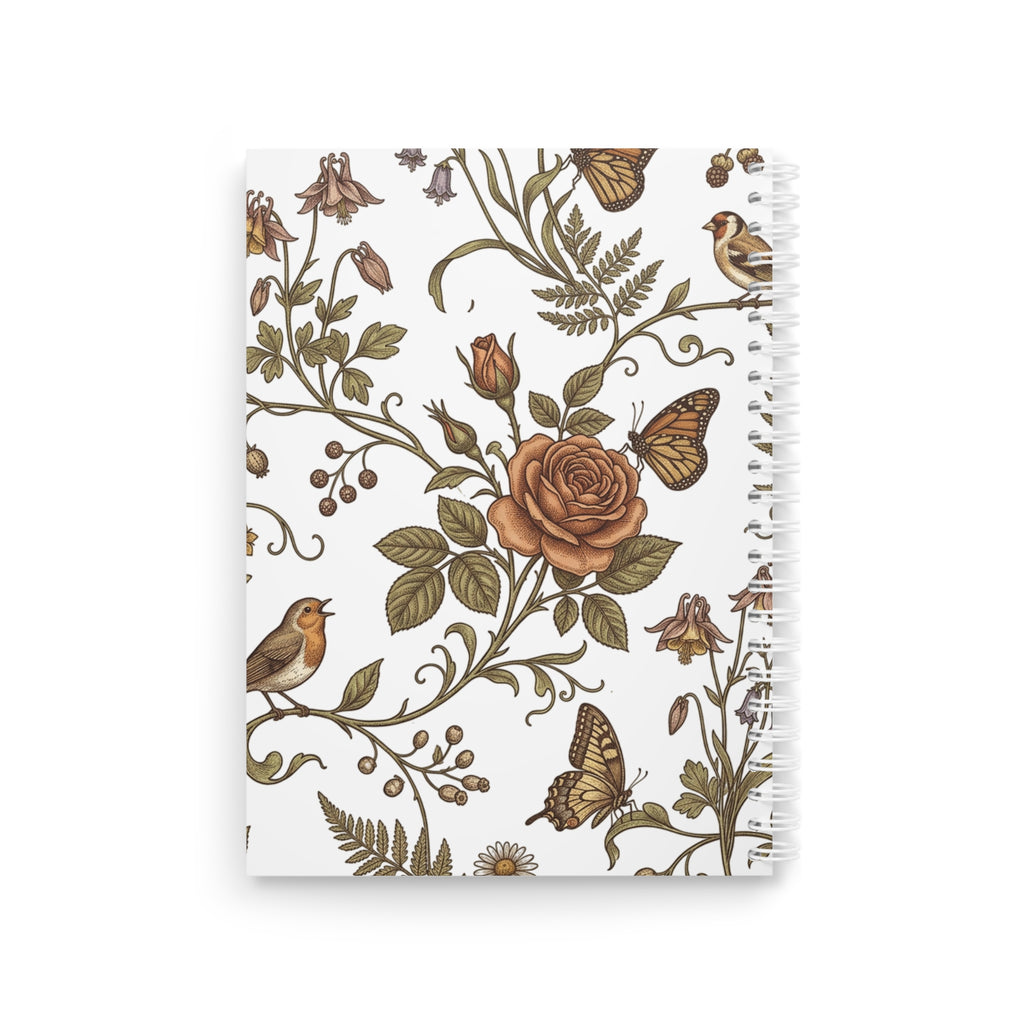 Floral Vintage Rose Spiral Notebook — Botanical Birds & Butterflies Journal