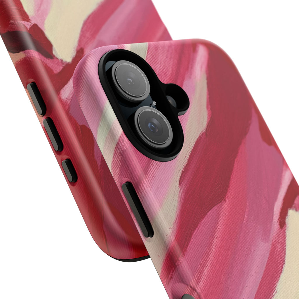 Floral Abstract Tough Phone Case — Pink Red Brushstroke Protective Cover