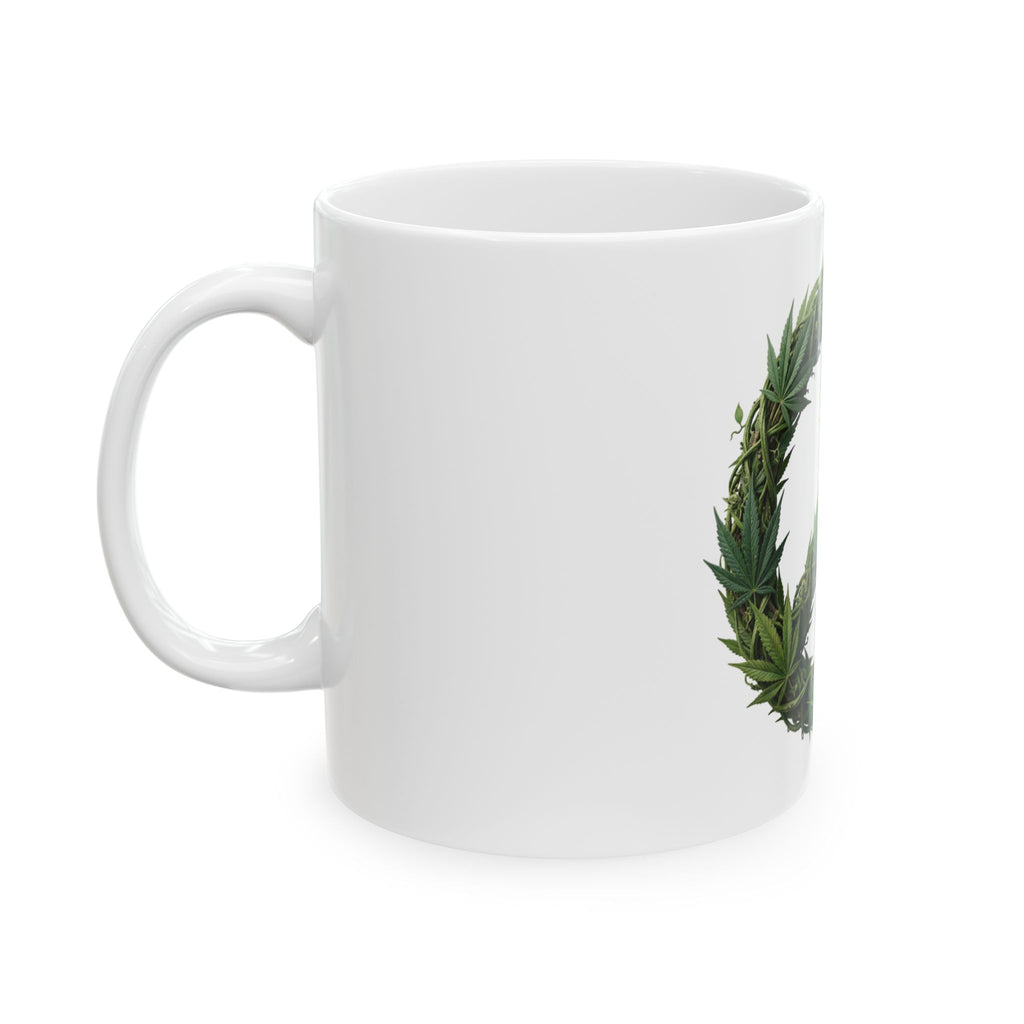 Ceramic Peace Leaf Mug — Cannabis Leaf Peace Sign Coffee Cup (11oz, 15oz)
