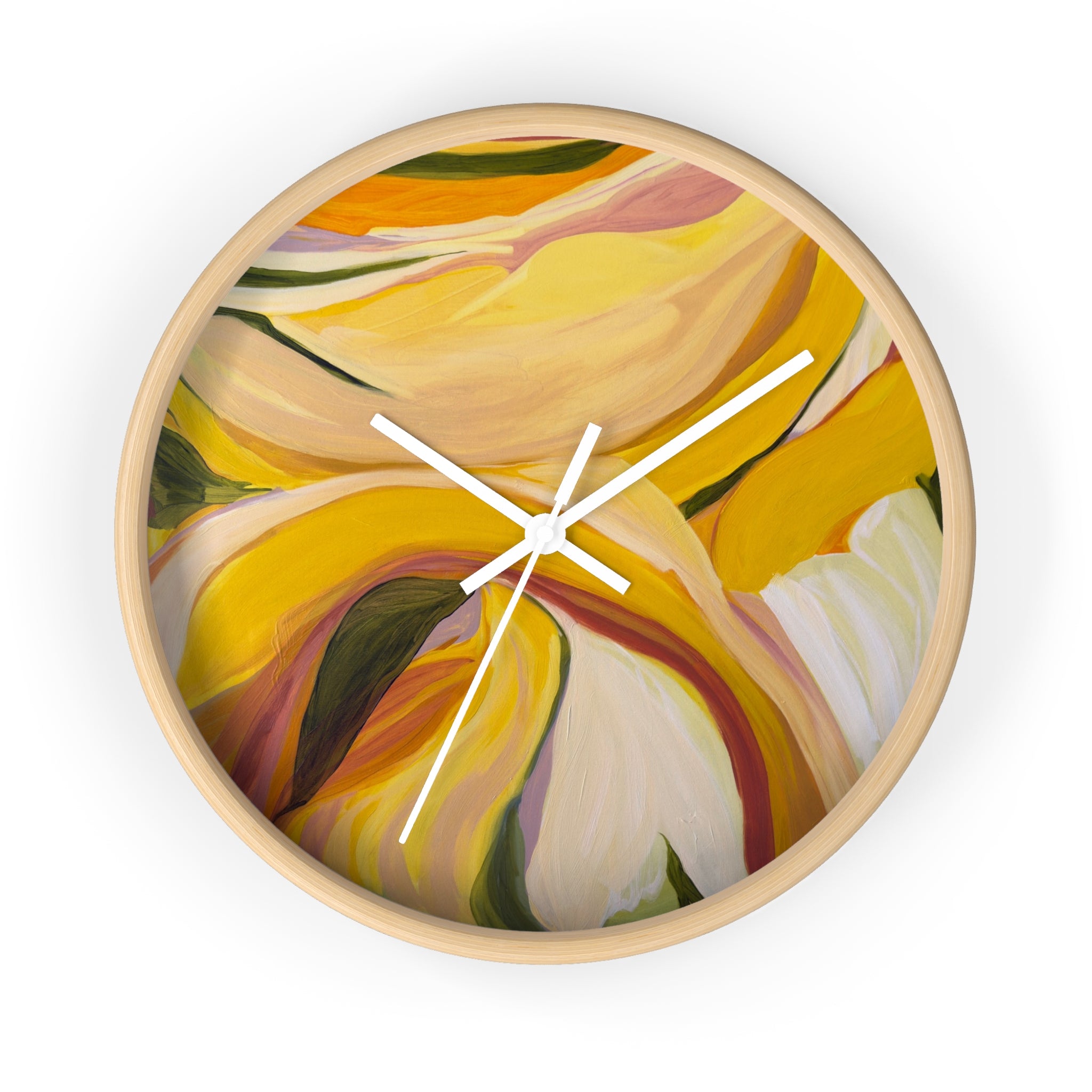 Yellow Floral Abstract Wall Clock — Modern Botanical Home Decor