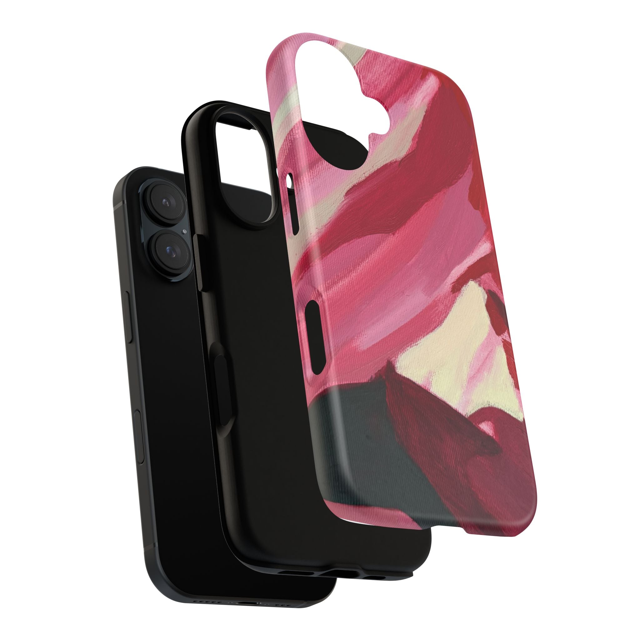 Floral Abstract Tough Phone Case — Pink Red Brushstroke Protective Cover