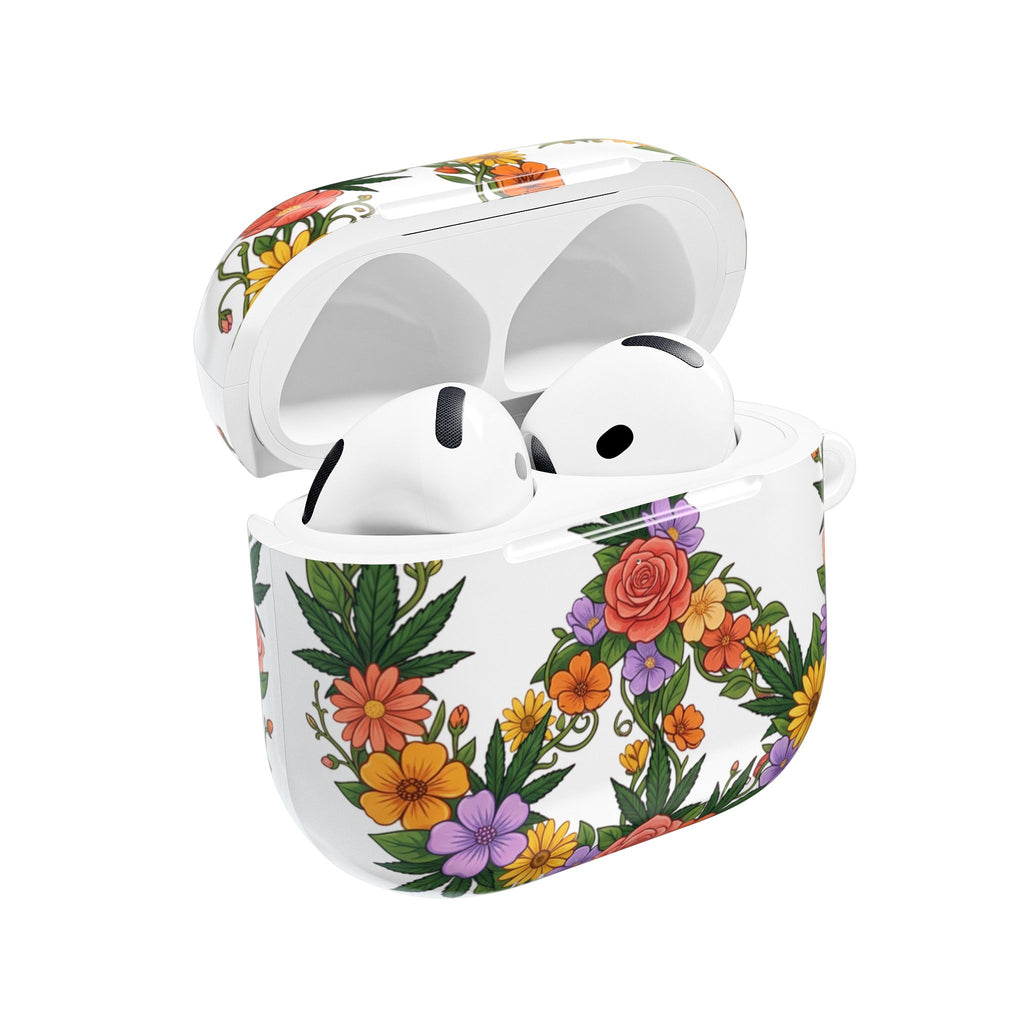Floral Peace Sign AirPod Case — Colorful Boho Flower Protective Cover