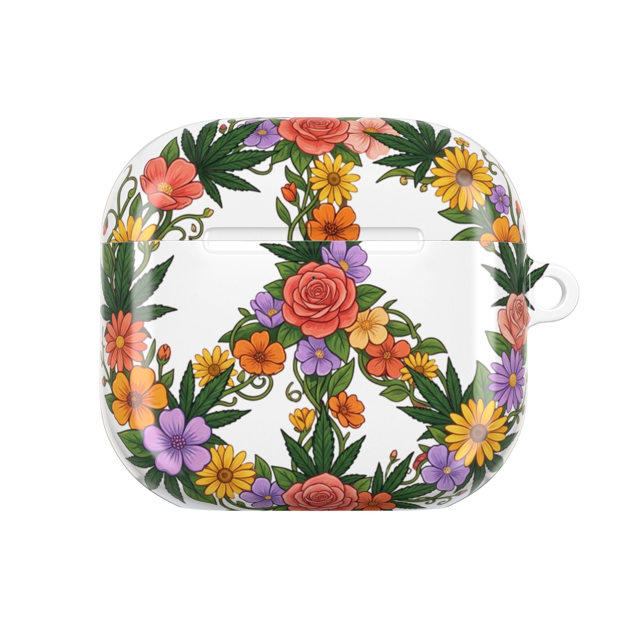 Floral Peace Sign AirPod Case — Colorful Boho Flower Protective Cover