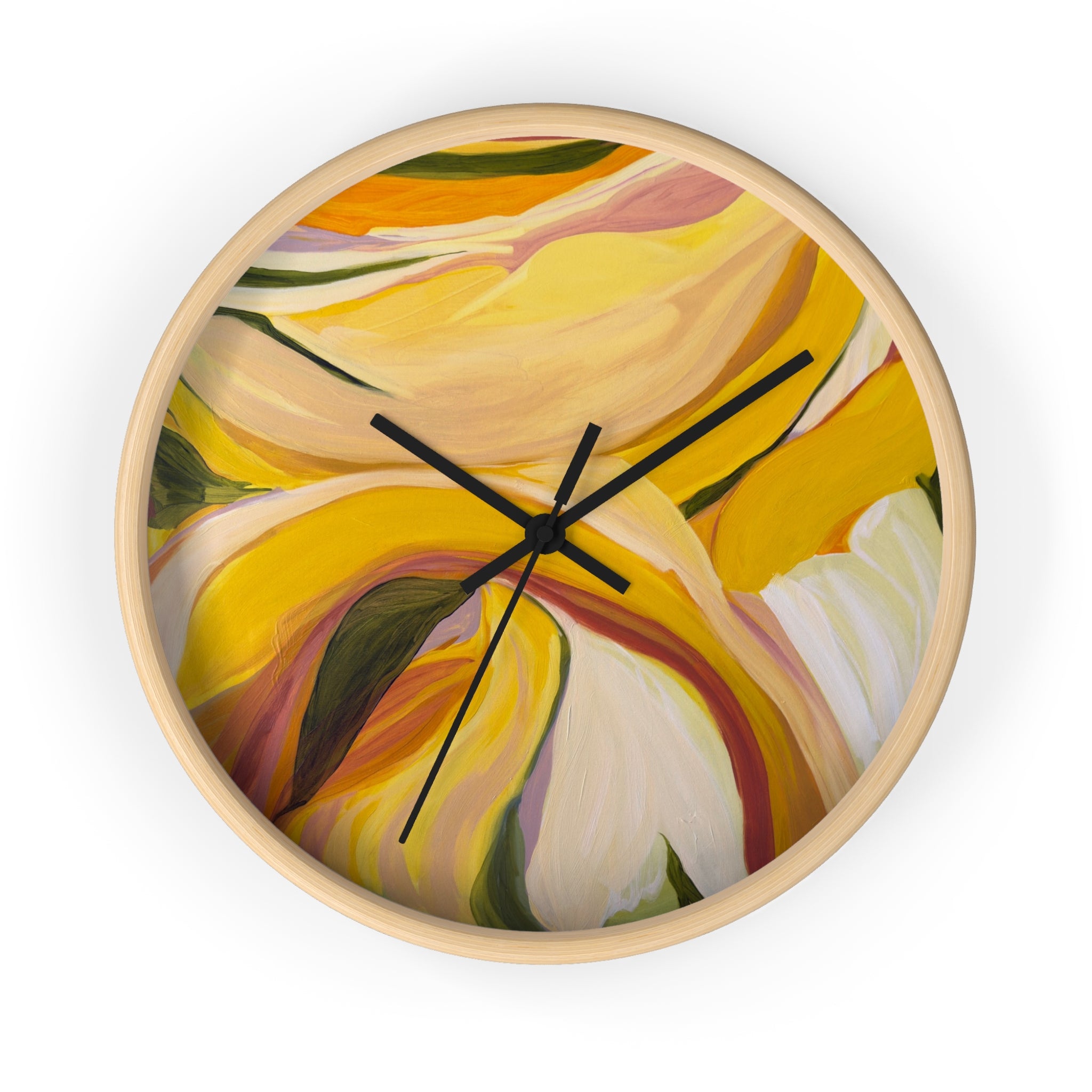 Yellow Floral Abstract Wall Clock — Modern Botanical Home Decor