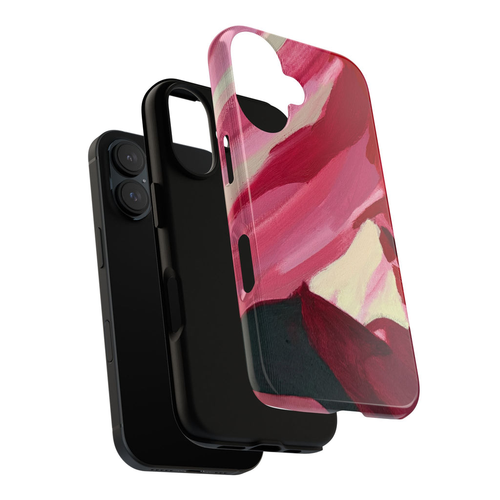 Floral Abstract Tough Phone Case — Pink Red Brushstroke Protective Cover