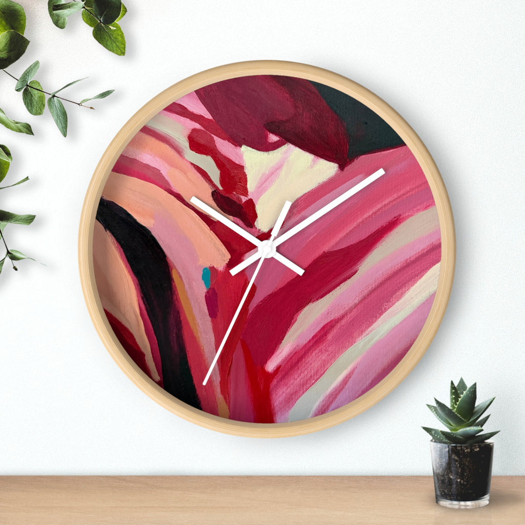 Abstract Pink Floral Wall Clock — Modern Art Home Decor