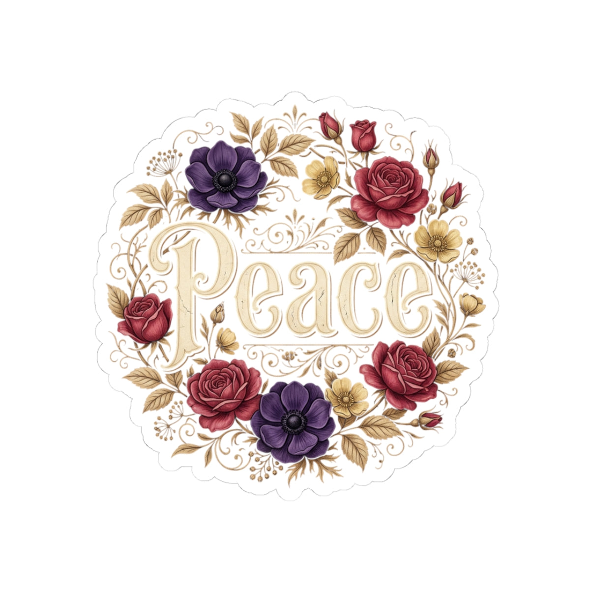 Peace Floral Sticker — Vintage Rose & Anemone Kiss-Cut Decal
