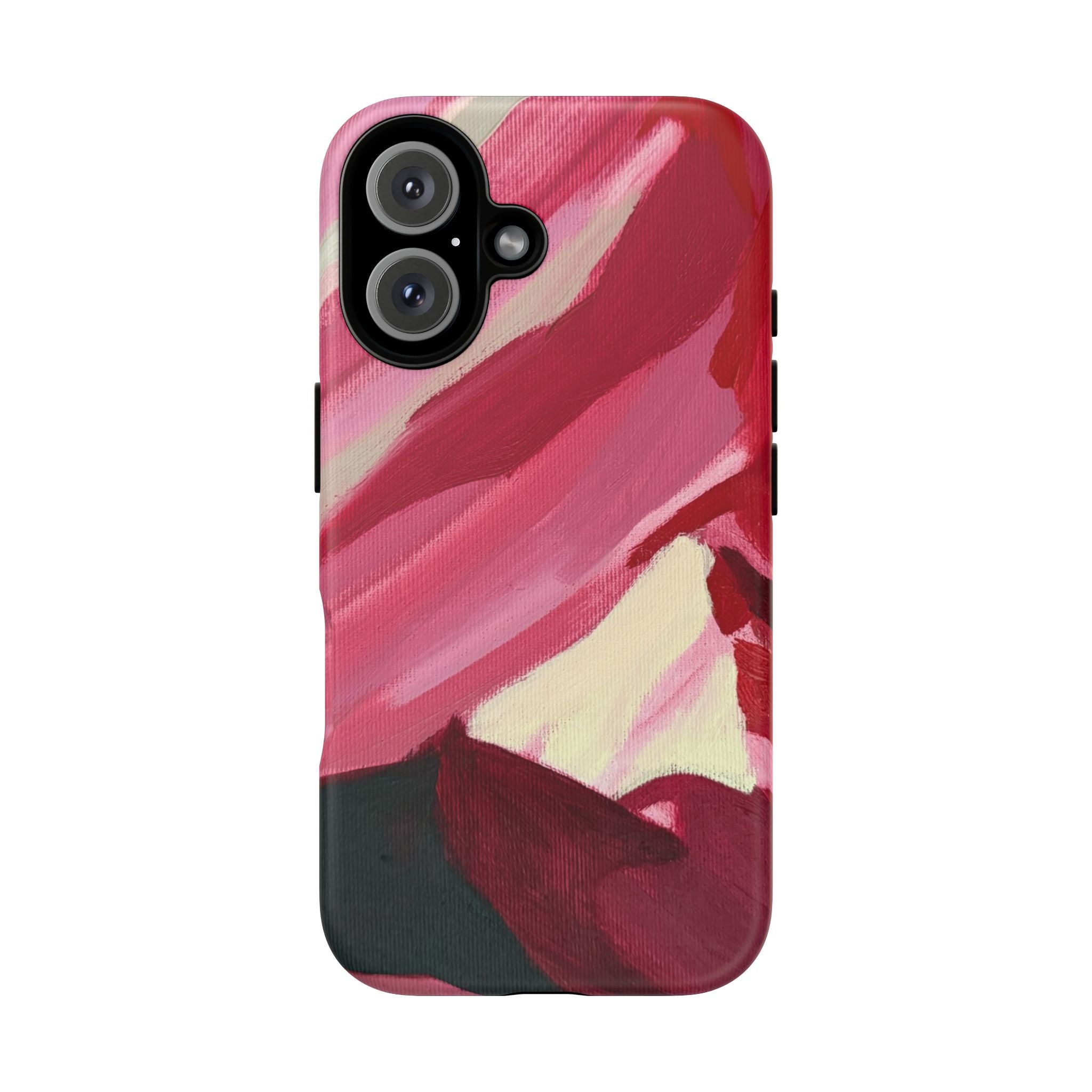 Floral Abstract Tough Phone Case — Pink Red Brushstroke Protective Cover