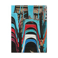 Stacked Metal Chairs Canvas Print — Colorful Retro Seating Wall Art