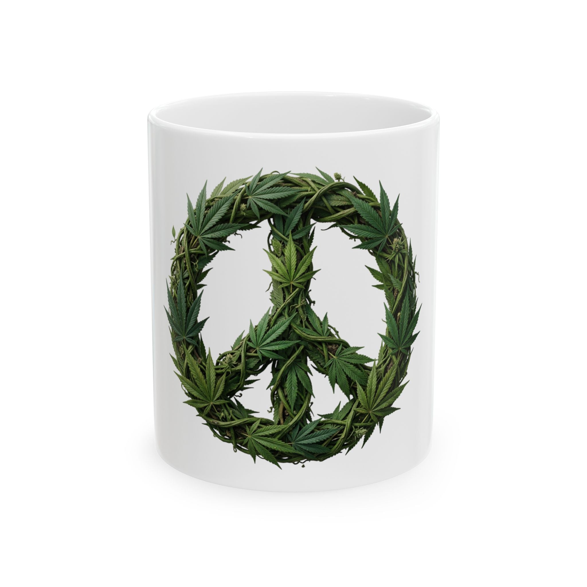 Ceramic Peace Leaf Mug — Cannabis Leaf Peace Sign Coffee Cup (11oz, 15oz)