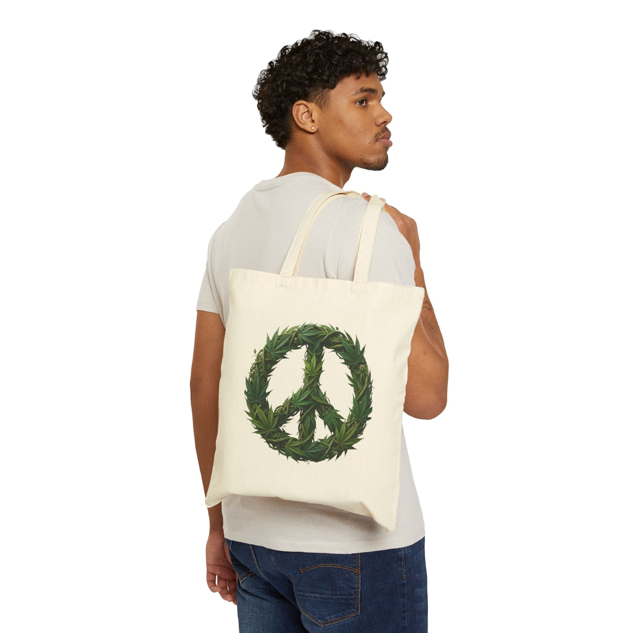 Peace Leaf Tote Bag — Eco-Friendly Canvas Shopper with Leaf Peace Sign