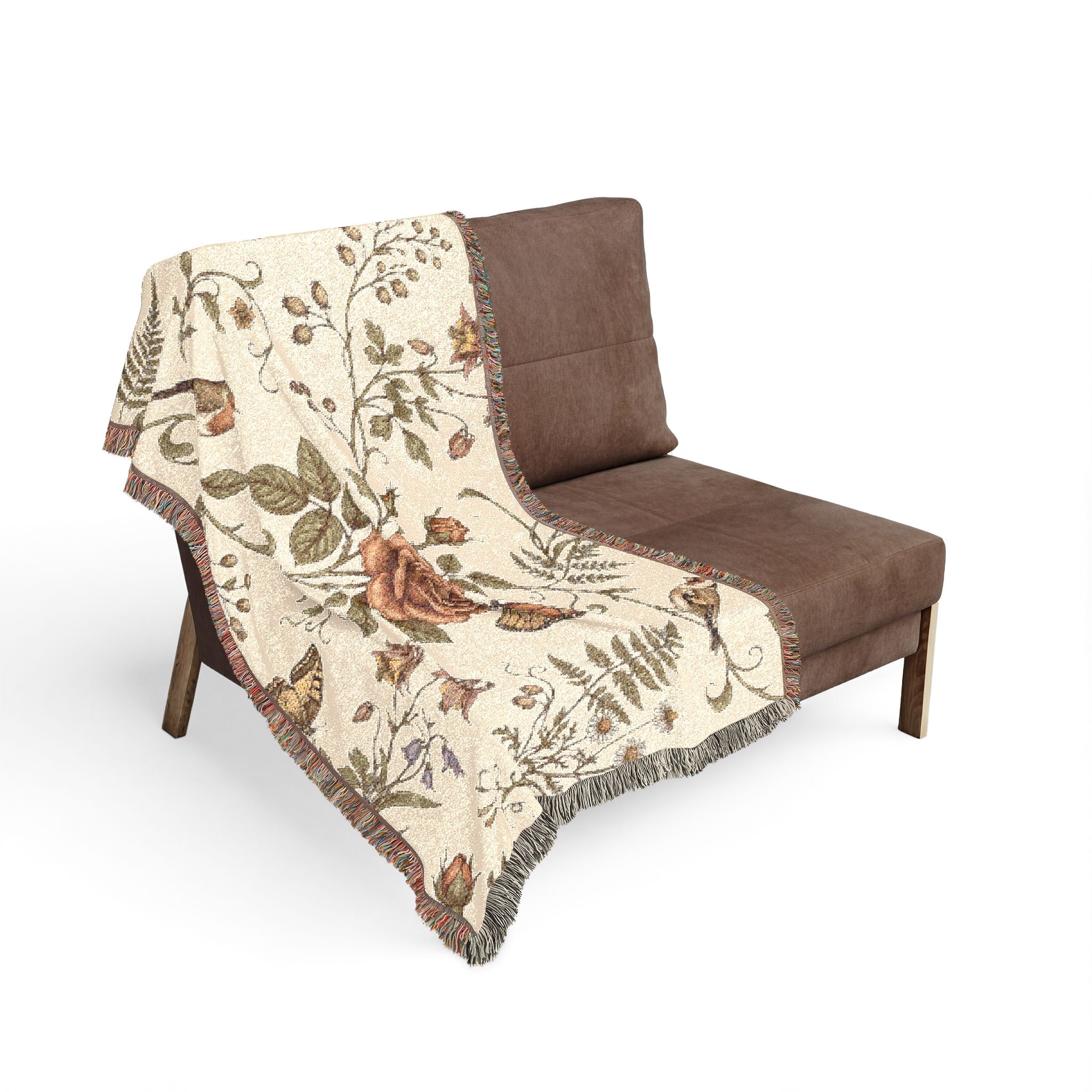 Floral Birds Woven Blanket — Vintage Rose & Butterfly Throw