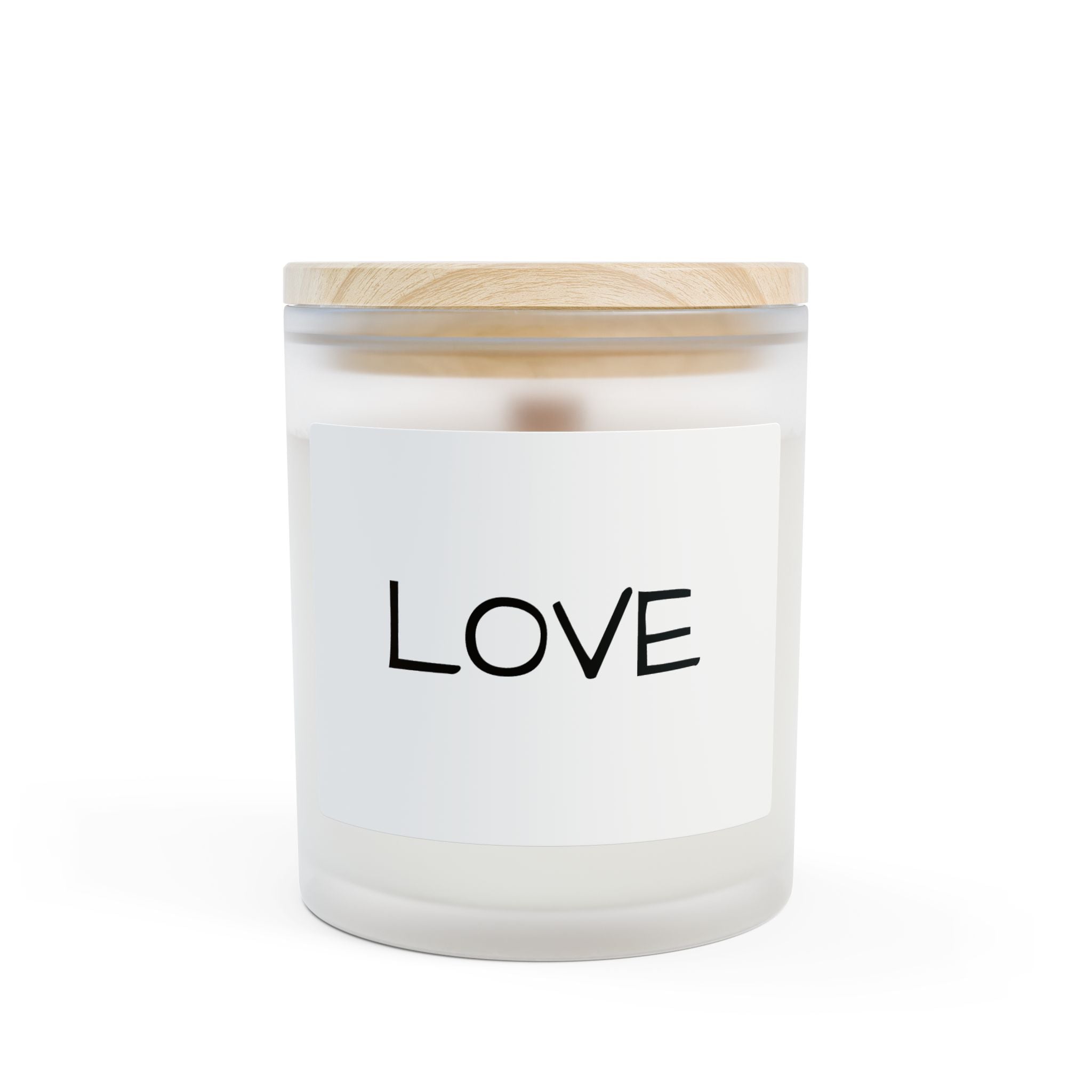 Love Frosted Glass Candle — 11oz Scented Soy Candle with Wooden Lid