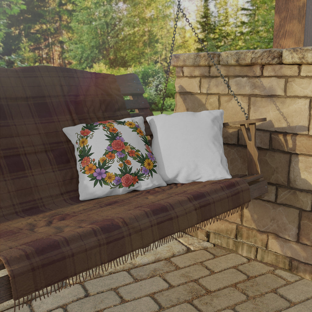 Floral Peace Sign Outdoor Pillow — Boho Garden Cushion for Patio & Porch