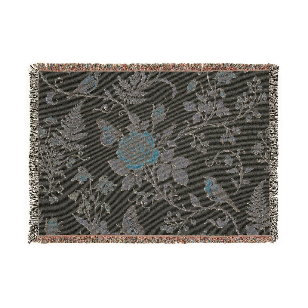 Floral Birds Woven Blanket — Vintage Rose & Butterfly Throw