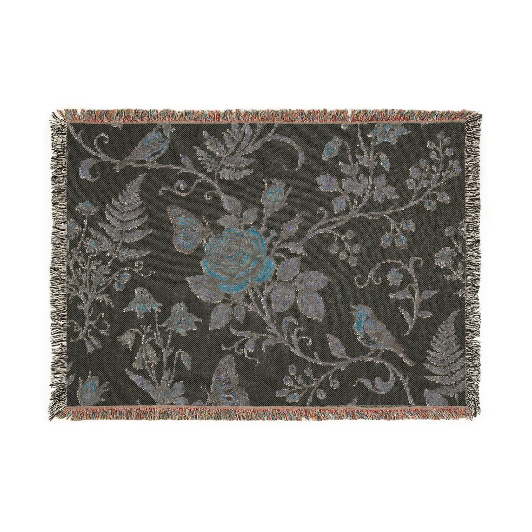 Floral Birds Woven Blanket — Vintage Rose & Butterfly Throw