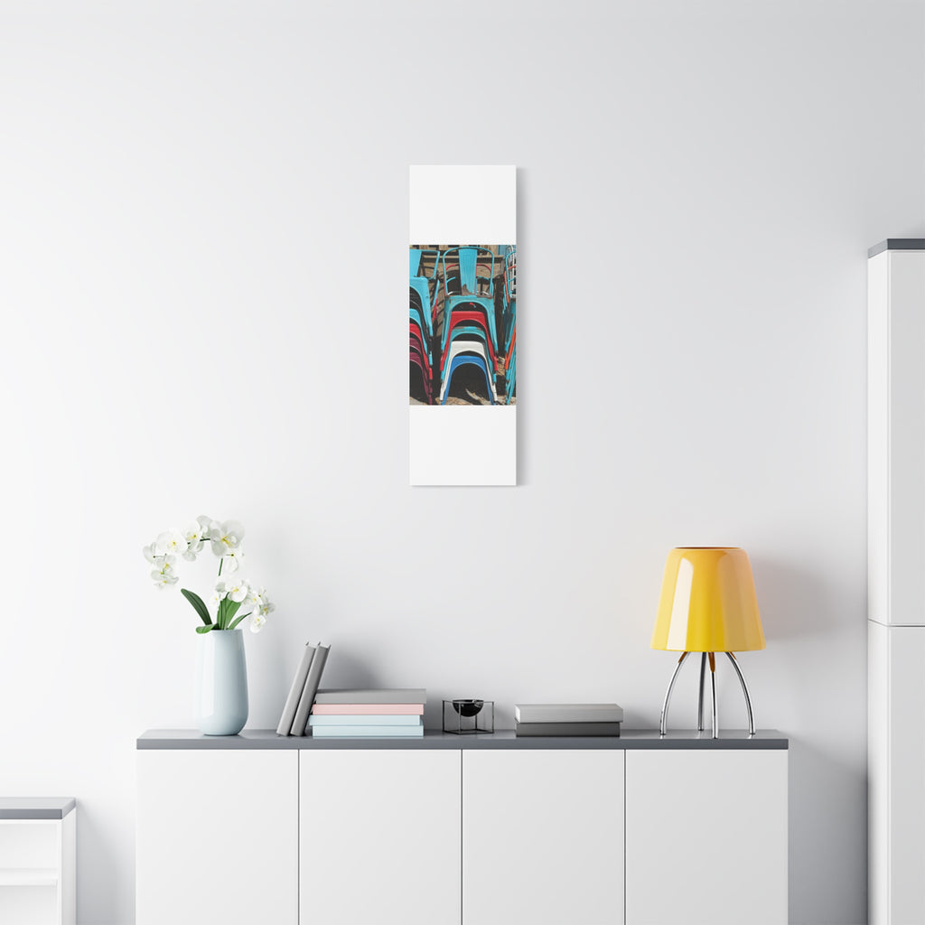 Stacked Metal Chairs Canvas Print — Colorful Retro Seating Wall Art