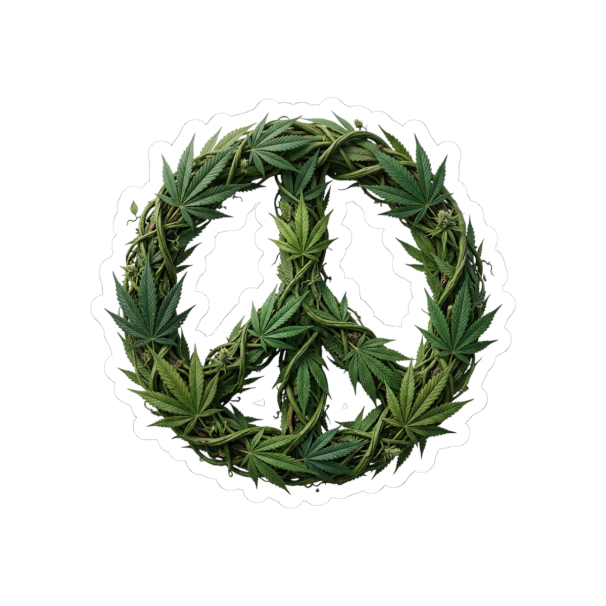 Cannabis Leaf Peace Sign Sticker — Kiss-Cut Vinyl Decal for Laptops & Water Bottles